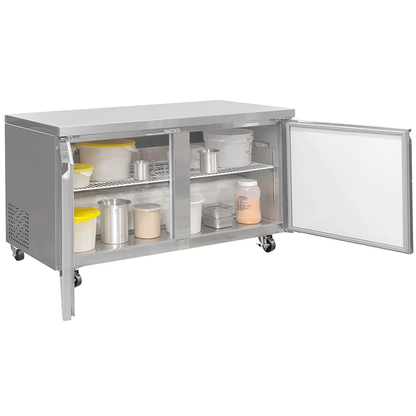 MoTak 60″ Commercial Undercounter Refrigerator – 2 Door Stainless Steel, NSF