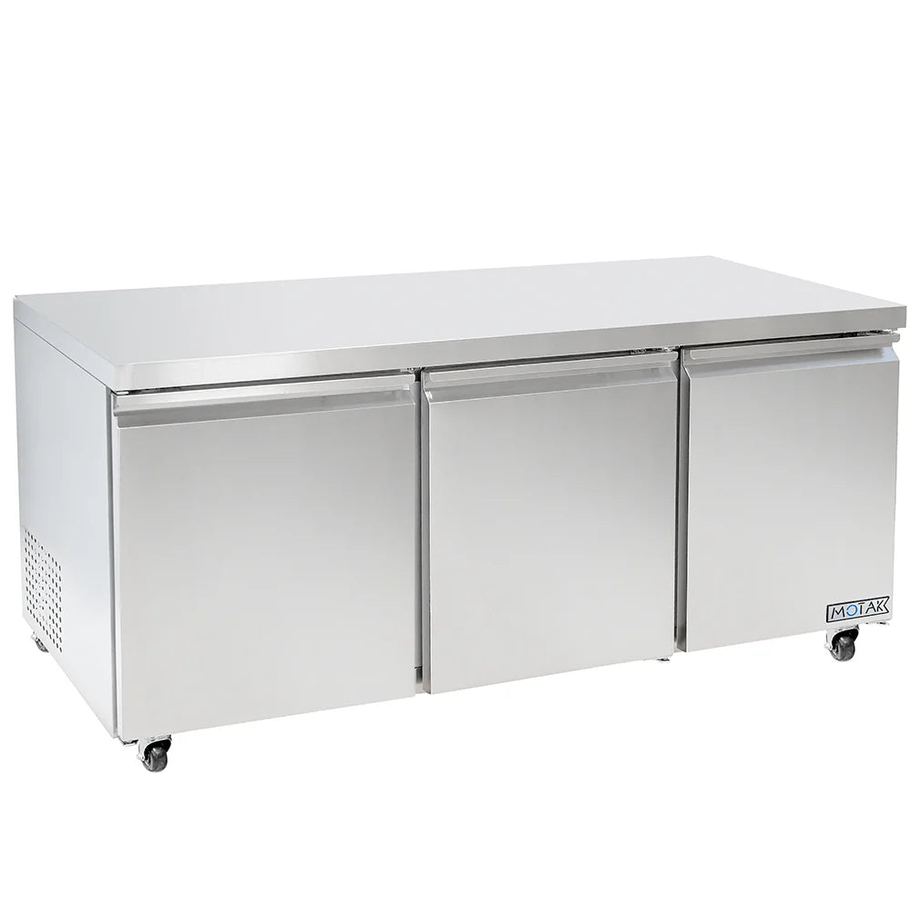 MoTak 72″ Commercial Undercounter Refrigerator – 3 Door Stainless Steel, NSF