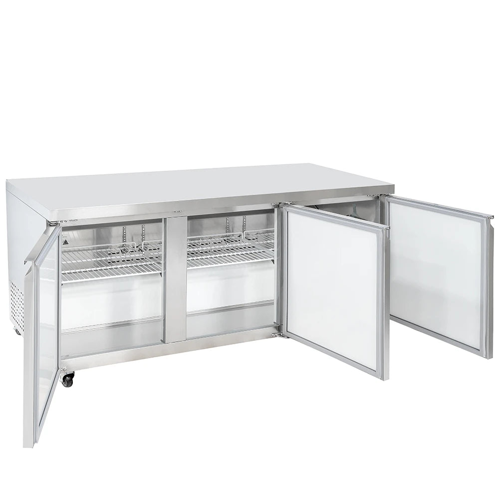MoTak 72″ Commercial Undercounter Refrigerator – 3 Door Stainless Steel, NSF